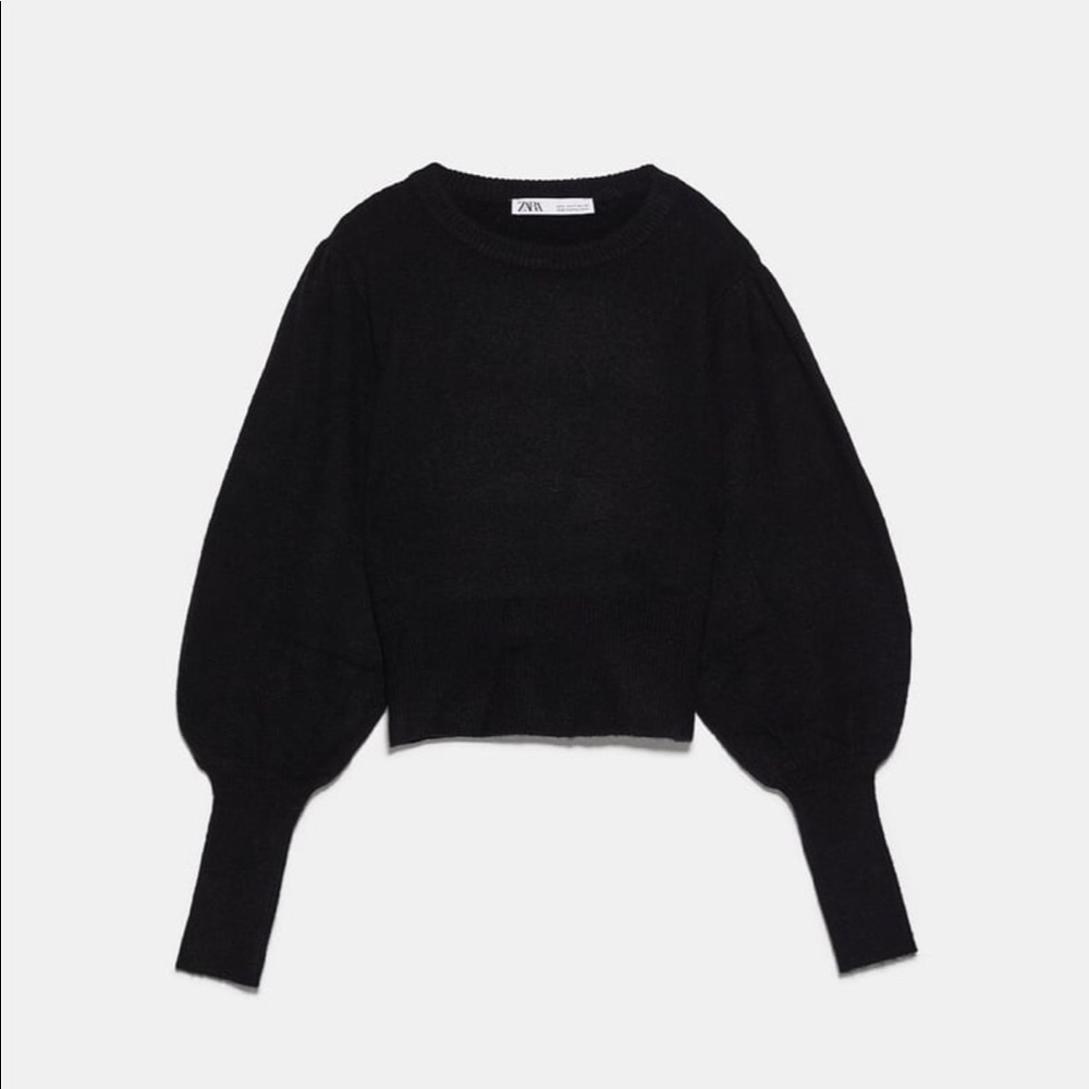 Zara dark green sweater with balloon sleeves